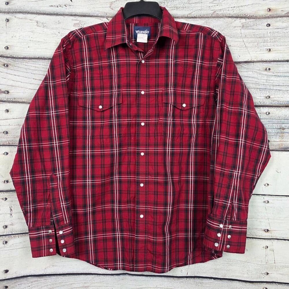 Wrangler Red Plaid Snap Button Western Shirt Men’s L